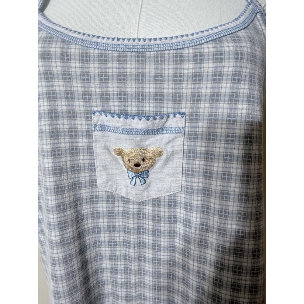 Y2K Secret Treasures Blue Plaid Teddy Bear Nightgown Sleep Dress Medium - Picture 2 of 10